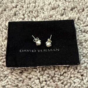 David Yurman Small Freshwater Pearl & Diamond Stud Earrings